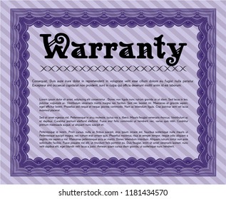 Violet Warranty template. Cordial design. With great quality guilloche pattern. Vector illustration. 
