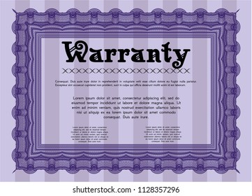 Violet Warranty template. Customizable, Easy to edit and change colors. With great quality guilloche pattern. Sophisticated design. 