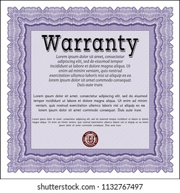 Violet Warranty template. Customizable, Easy to edit and change colors. With complex linear background. Money Pattern. 