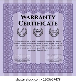 Violet Warranty template. Customizable, Easy to edit and change colors. With guilloche pattern. Lovely design. 