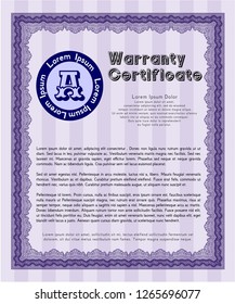 Violet Warranty template. Customizable, Easy to edit and change colors. With guilloche pattern and background. Lovely design. 