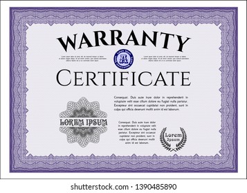 Violet Warranty template. Customizable, Easy to edit and change colors. With complex background. Lovely design. 
