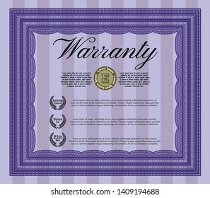 Violet Warranty template. Customizable, Easy to edit and change colors. With guilloche pattern and background. Good design. 