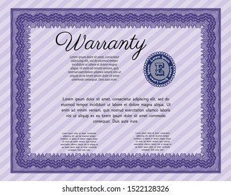 Violet Warranty template. Customizable, Easy to edit and change colors. With complex linear background. Money Pattern. 
