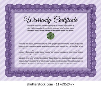Violet Warranty template. Detailed. With background. Beauty design. 