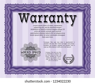 Violet Warranty template. Detailed. With background. Excellent design. 