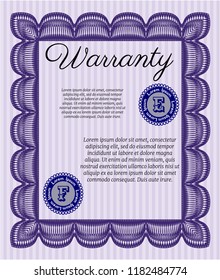 Violet Warranty template. Detailed. With complex linear background. Superior design. 