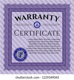 Violet Warranty template. Detailed. With complex background. Cordial design. 