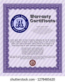 Violet Warranty template. Detailed. Complex background. Cordial design. 