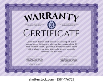 Violet Warranty template. Detailed. With complex linear background. Elegant design. 