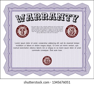 Violet Warranty template. Easy to print. Retro design. Vector illustration. 