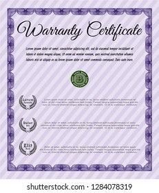 Violet Warranty template. Good design. With background. Vector illustration. 