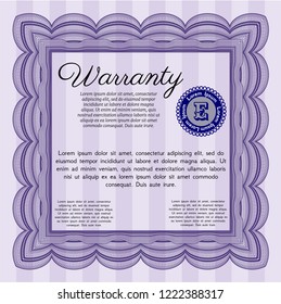 Violet Warranty template. With great quality guilloche pattern. Modern design. Detailed. 