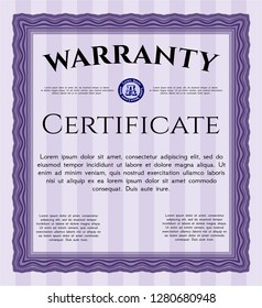 Violet Warranty template. With great quality guilloche pattern. Vector illustration. Modern design. 