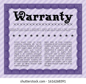 Violet Warranty template. With great quality guilloche pattern. Excellent design. Detailed. 