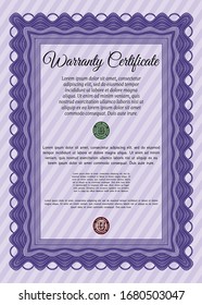 Violet Warranty template. With great quality guilloche pattern. Customizable, Easy to edit and change colors. Superior design. 