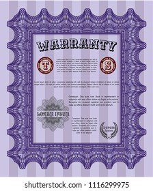 Violet Warranty template. With guilloche pattern. Detailed. Sophisticated design. 