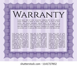 Violet Warranty template. With guilloche pattern and background. Sophisticated design. Customizable, Easy to edit and change colors. 