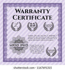 Violet Warranty template. With guilloche pattern. Artistry design. Detailed. 