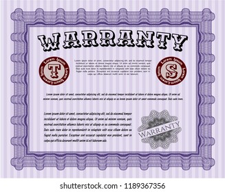 Violet Warranty template. With guilloche pattern. Customizable, Easy to edit and change colors. Lovely design. 