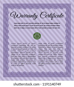 Violet Warranty template. With guilloche pattern and background. Customizable, Easy to edit and change colors. Money Pattern design. 