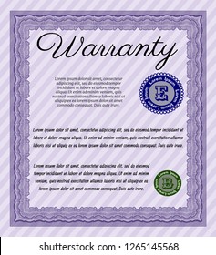 Violet Warranty template. With guilloche pattern. Customizable, Easy to edit and change colors. Superior design. 