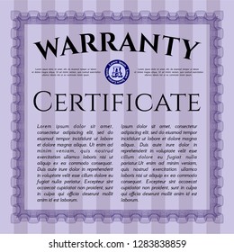 Violet Warranty template. With guilloche pattern and background. Excellent design. Vector illustration. 