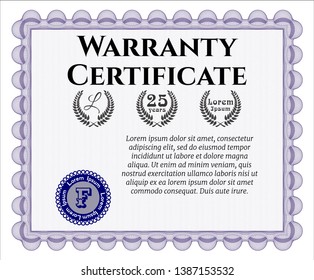 Violet Warranty template. With guilloche pattern and background. Vector illustration. Retro design. 