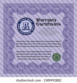 Violet Warranty template. With guilloche pattern and background. Nice design. Customizable, Easy to edit and change colors. 