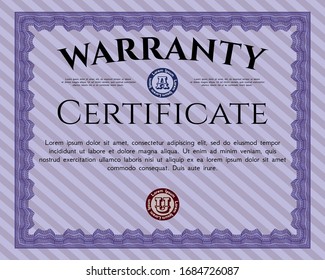 Violet Warranty template. With guilloche pattern and background. Customizable, Easy to edit and change colors. Modern design. 