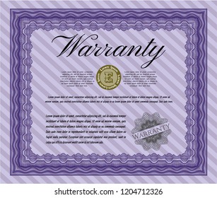 Violet Warranty template. With linear background. Vector illustration. Money style design. 