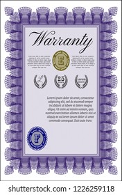 Violet Warranty template. With linear background. Customizable, Easy to edit and change colors. Retro design. 