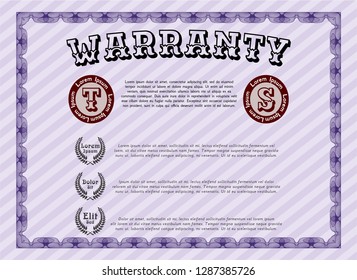 Violet Warranty template. With linear background. Vector illustration. Money design. 