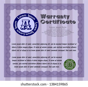 Violet Warranty template. With linear background. Cordial design. Customizable, Easy to edit and change colors. 
