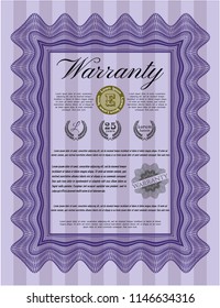 Violet Warranty template. Modern design. With background. Vector illustration. 