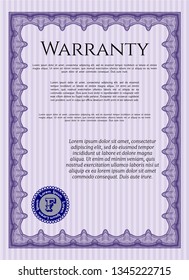 Violet Warranty template. Modern design. With great quality guilloche pattern. Customizable, Easy to edit and change colors. 