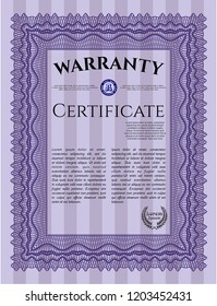 Violet Warranty template. Money design. With great quality guilloche pattern. Customizable, Easy to edit and change colors. 