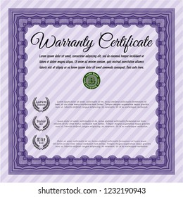 Violet Warranty template. Money design. Customizable, Easy to edit and change colors. With guilloche pattern. 