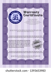 Violet Warranty template. Money design. With guilloche pattern. Vector illustration. 