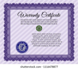 Violet Warranty template. Money Pattern. Detailed. With linear background. 