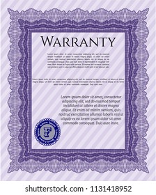 Violet Warranty template. Money Pattern design. Customizable, Easy to edit and change colors. With great quality guilloche pattern. 