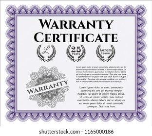Violet Warranty template. Money Pattern design. With complex linear background. Detailed. 