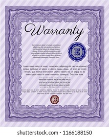 Violet Warranty template. Money Pattern. Detailed. With complex background. 