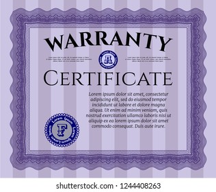 Violet Warranty template. Money Pattern. With background. Vector illustration. 