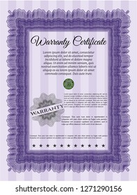 Violet Warranty template. Money Pattern. Vector illustration. With great quality guilloche pattern. 