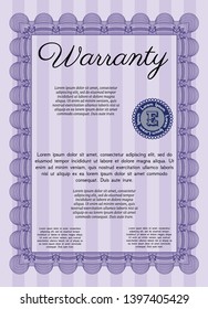 Violet Warranty template. Money Pattern design. With linear background. Vector illustration. 