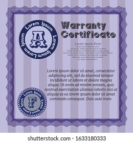 Violet Warranty template. Money Pattern design. With quality background. Vector illustration. 