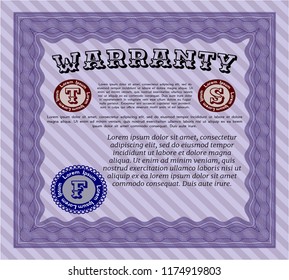 Violet Warranty template. Money style design. Printer friendly. Vector illustration. 
