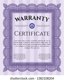Violet Warranty template. Money style design. Complex background. Vector illustration. 