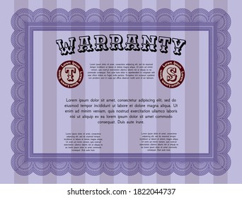 Violet Warranty template. Nice design.  With great quality guilloche pattern.  Customizable, Easy to edit and change colors. 